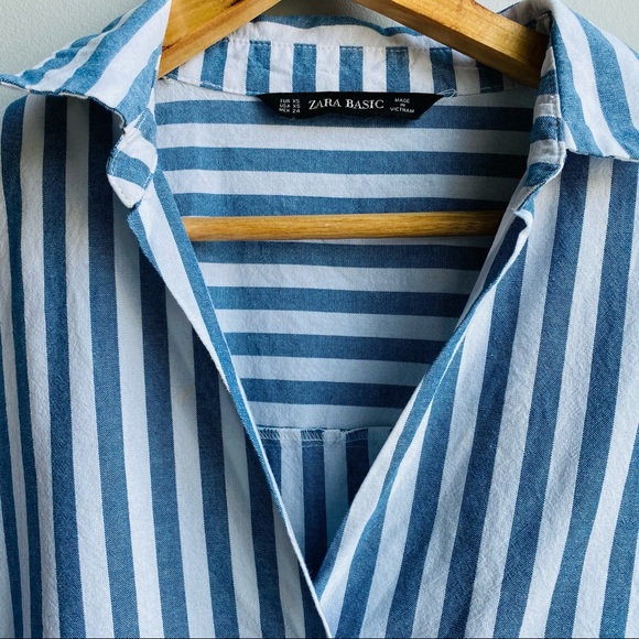 Zara blue and white pinstripe oversized shirt, XS - Picture 4 of 8